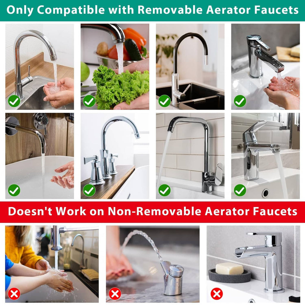 Silver faucet-to-garden hose adapter with built-in aerator for removable aerator faucets