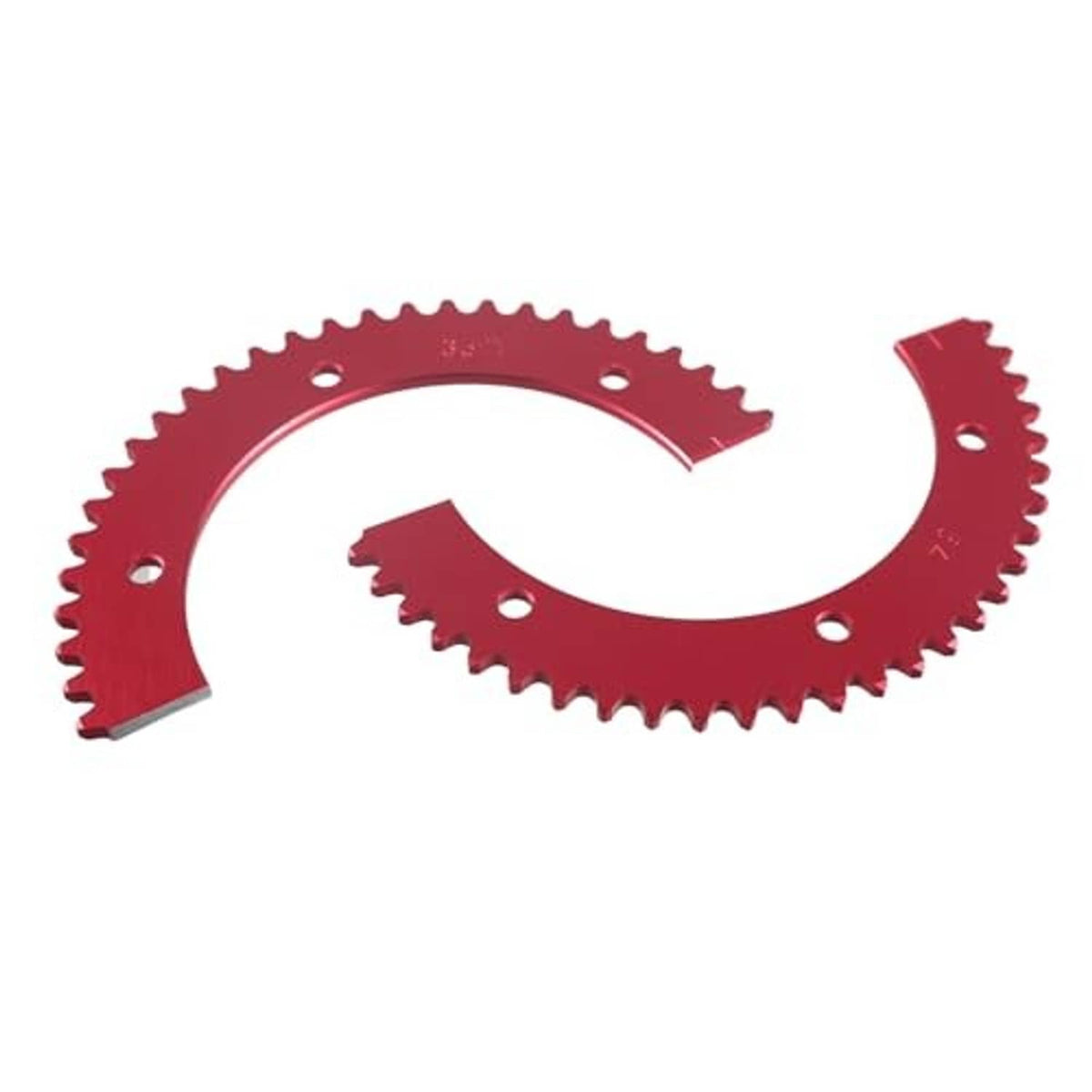 Maroon/red split chain sprocket segment with teeth and mounting holes
