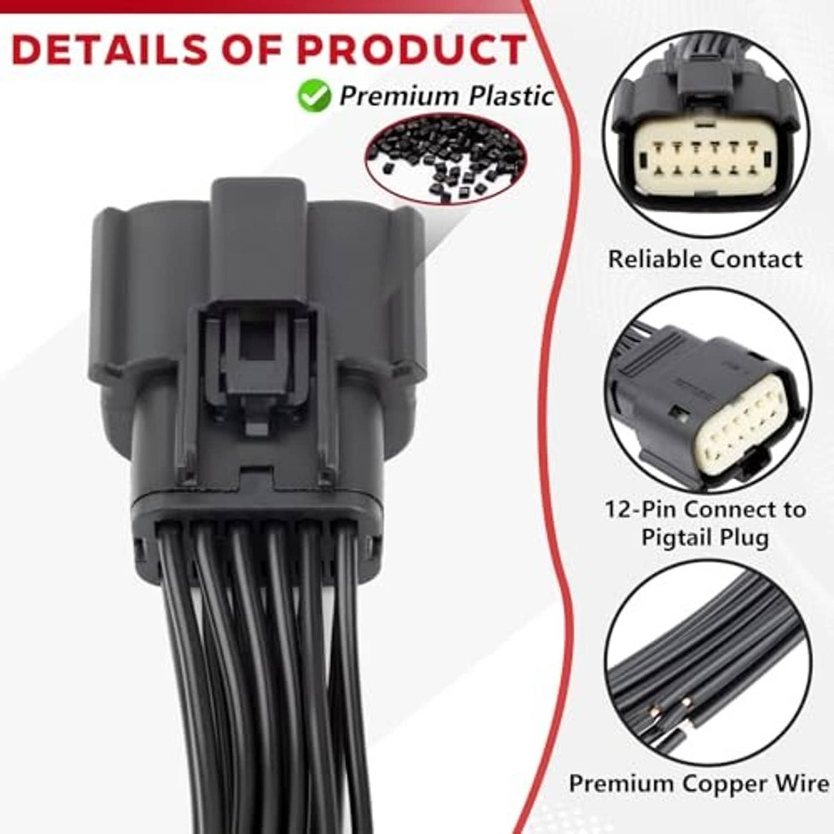 12-pin headlight connector plug with gray housing and visible pin contacts