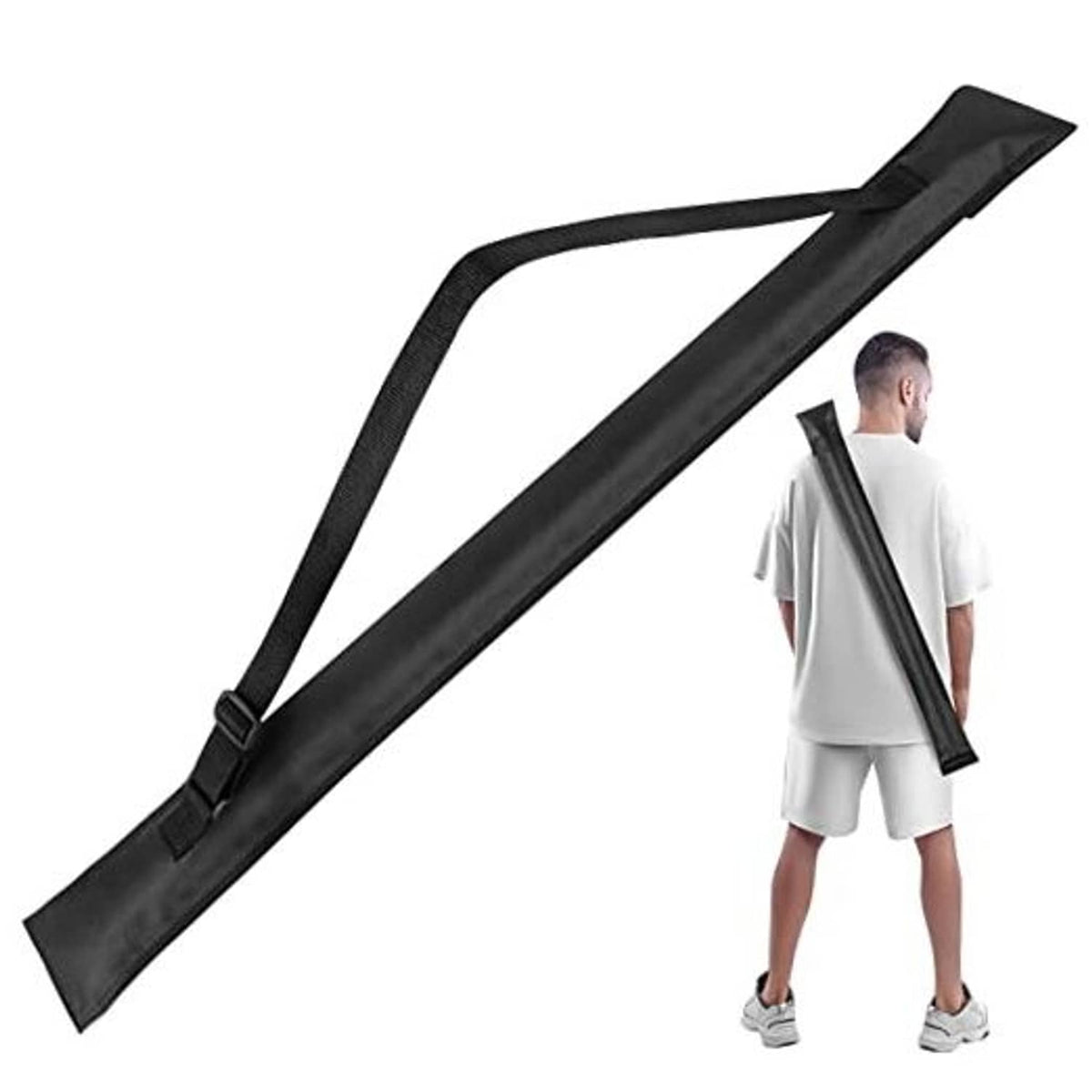 Black pool cue case for 1 butt and 1 shaft, padded sleeve with shoulder strap
