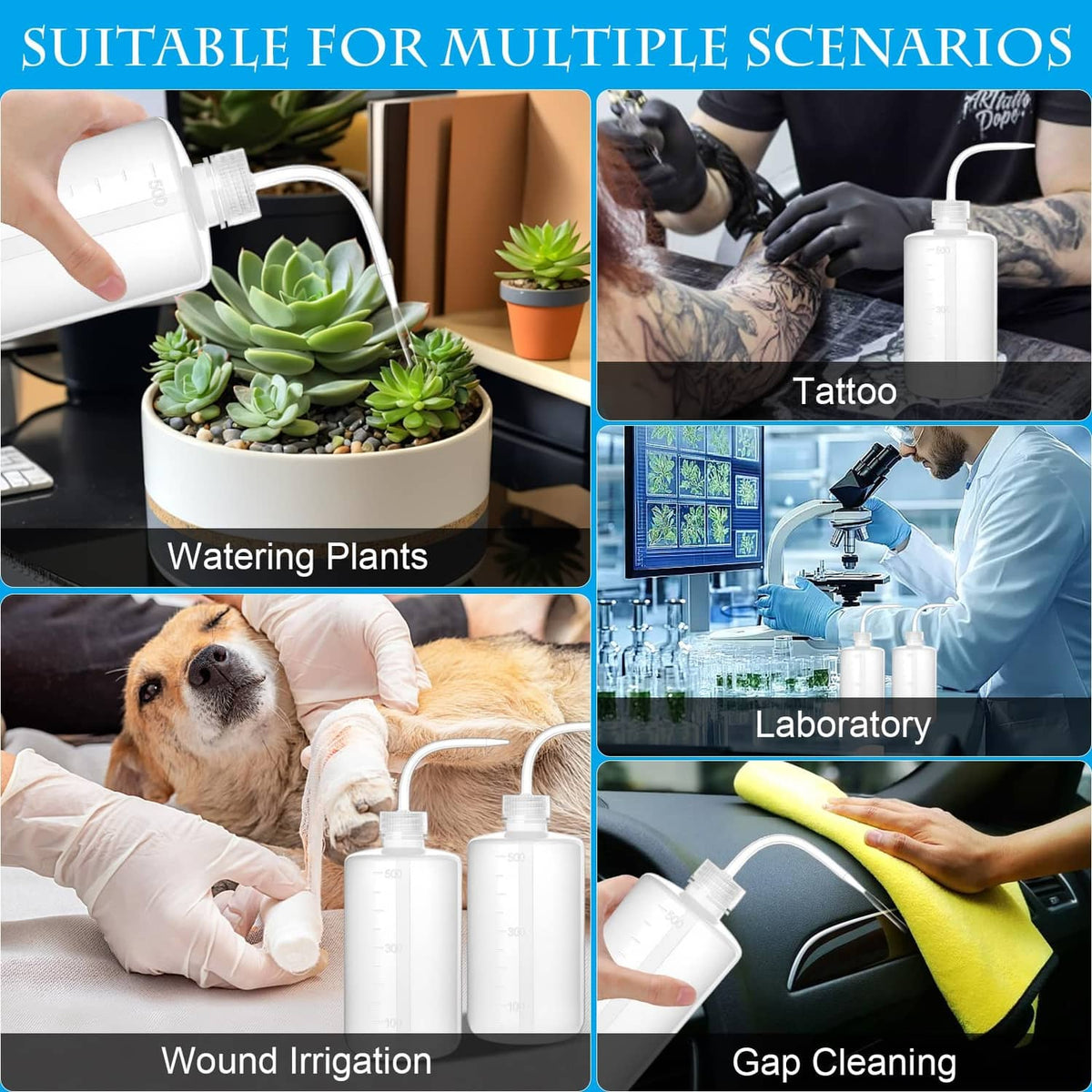 White squeeze wash bottle with tube dispensing for watering and cleaning use