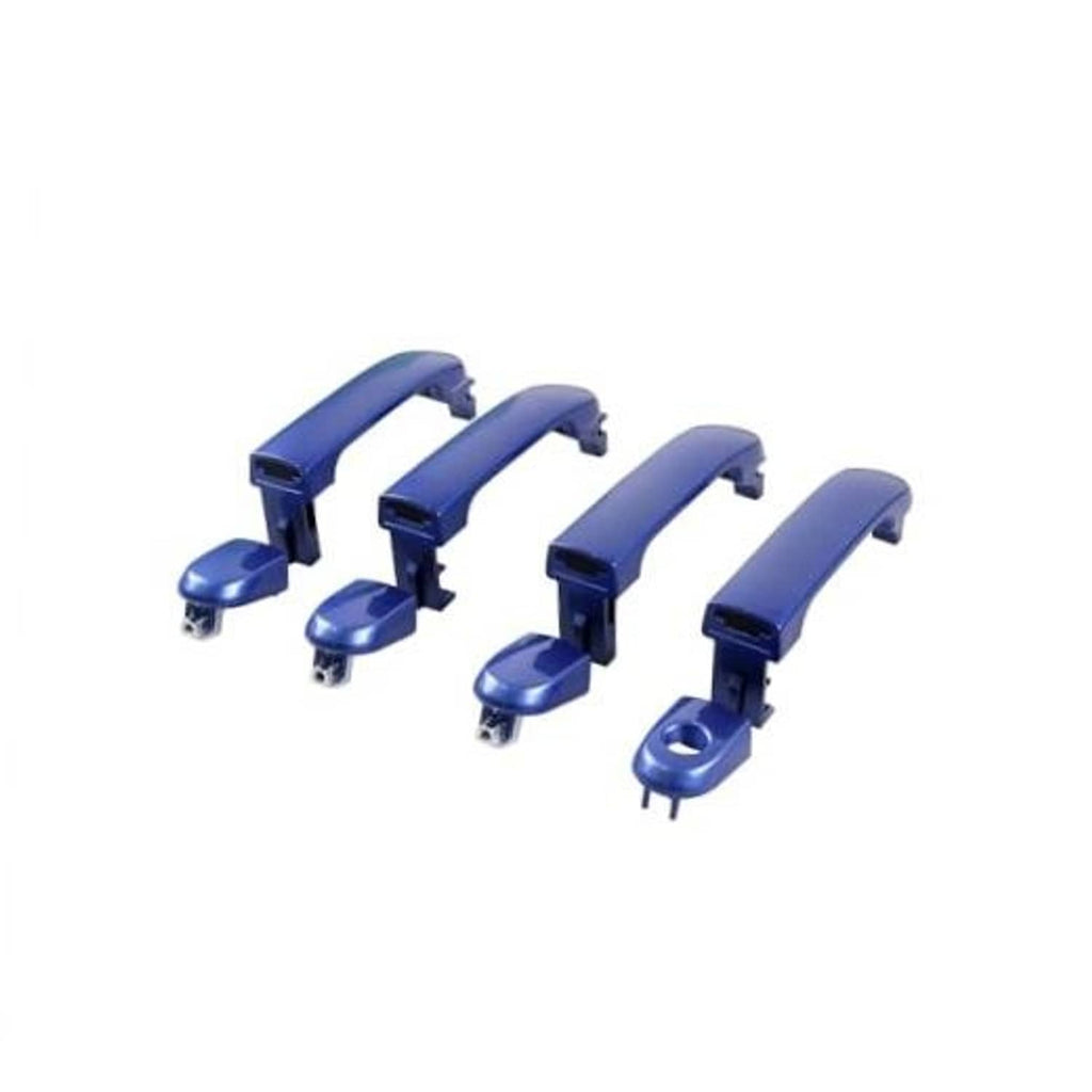 Set of four blue exterior door handles with mounting posts
