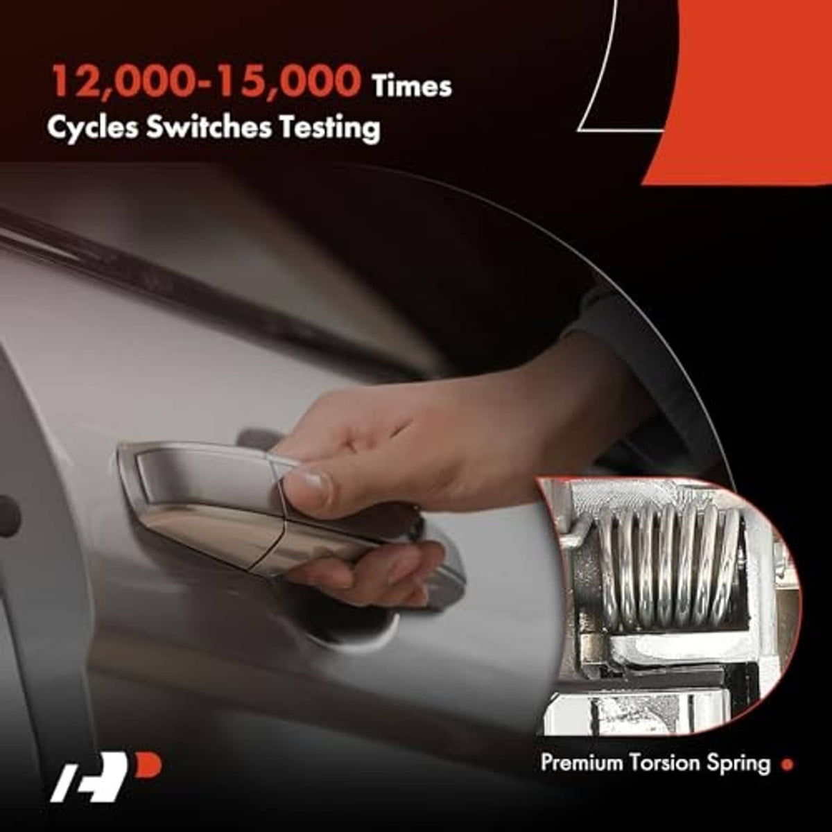 Chrome exterior door handle being pulled by hand, key cylinder visible
