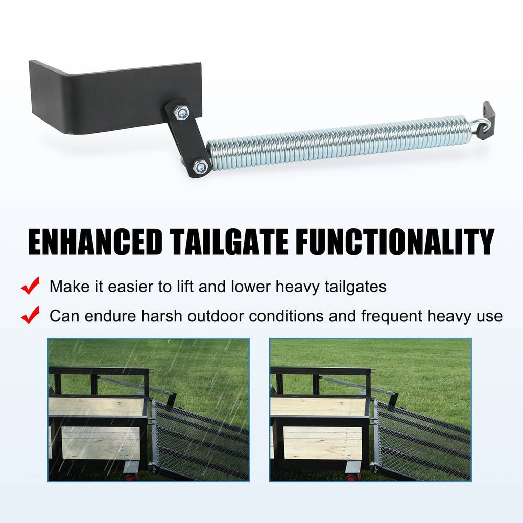 Tailgate spring lift assist kit with black mounting bracket and silver coil spring