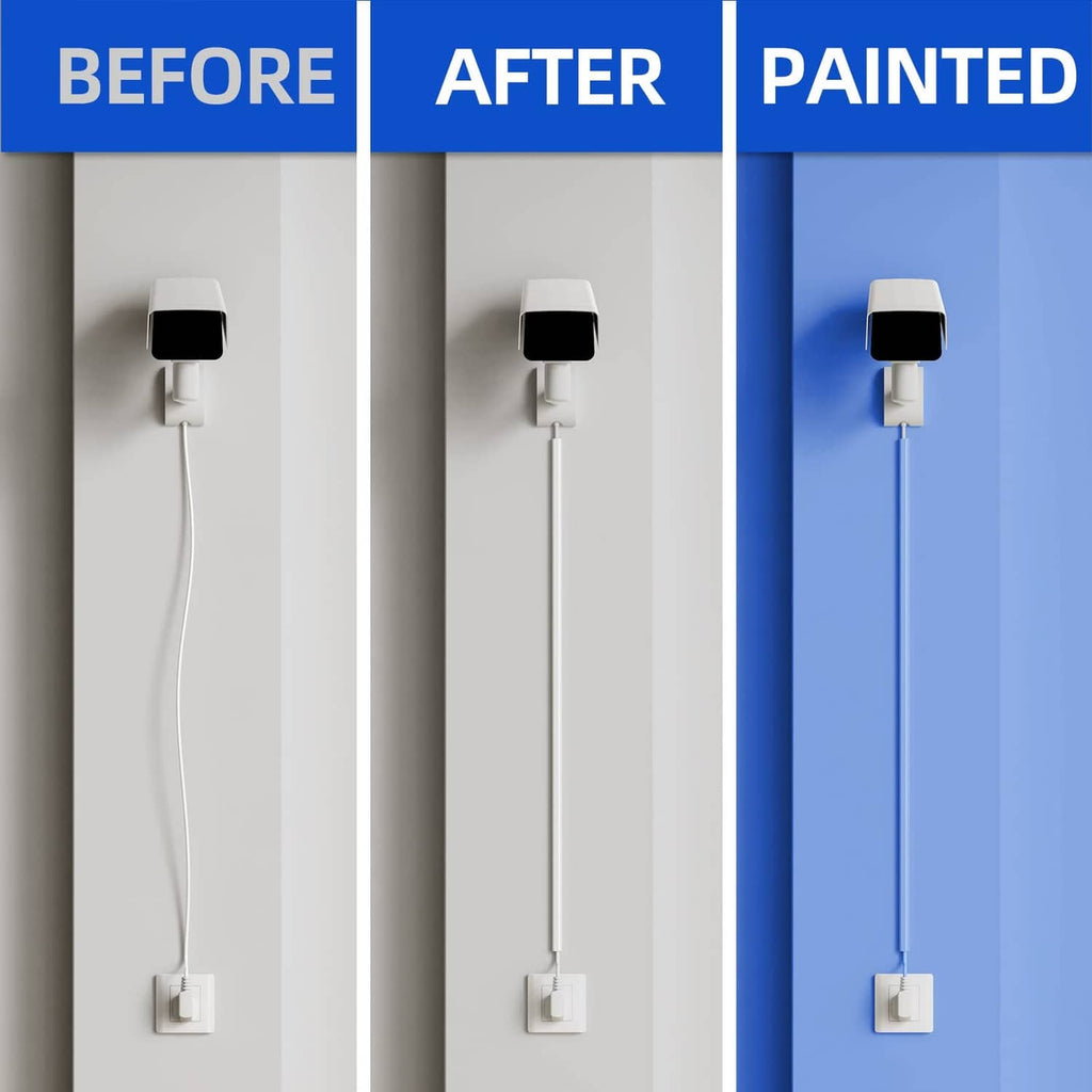 White cord cover installed over a charging cable; painted finish option shown