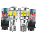 Four silver LED tail light bulbs with yellow center boards and red side LED grids