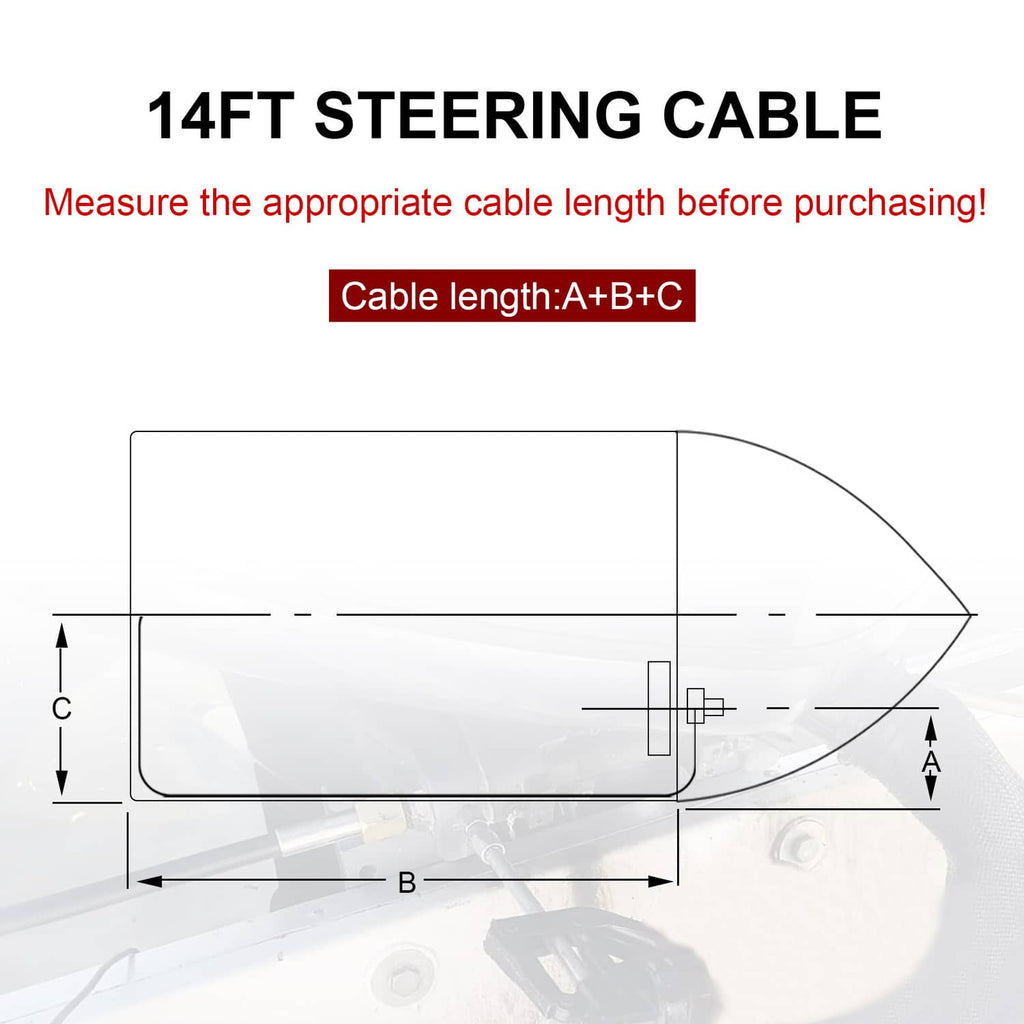 14 ft steering cable length diagram with measurement indicators and routing illustration