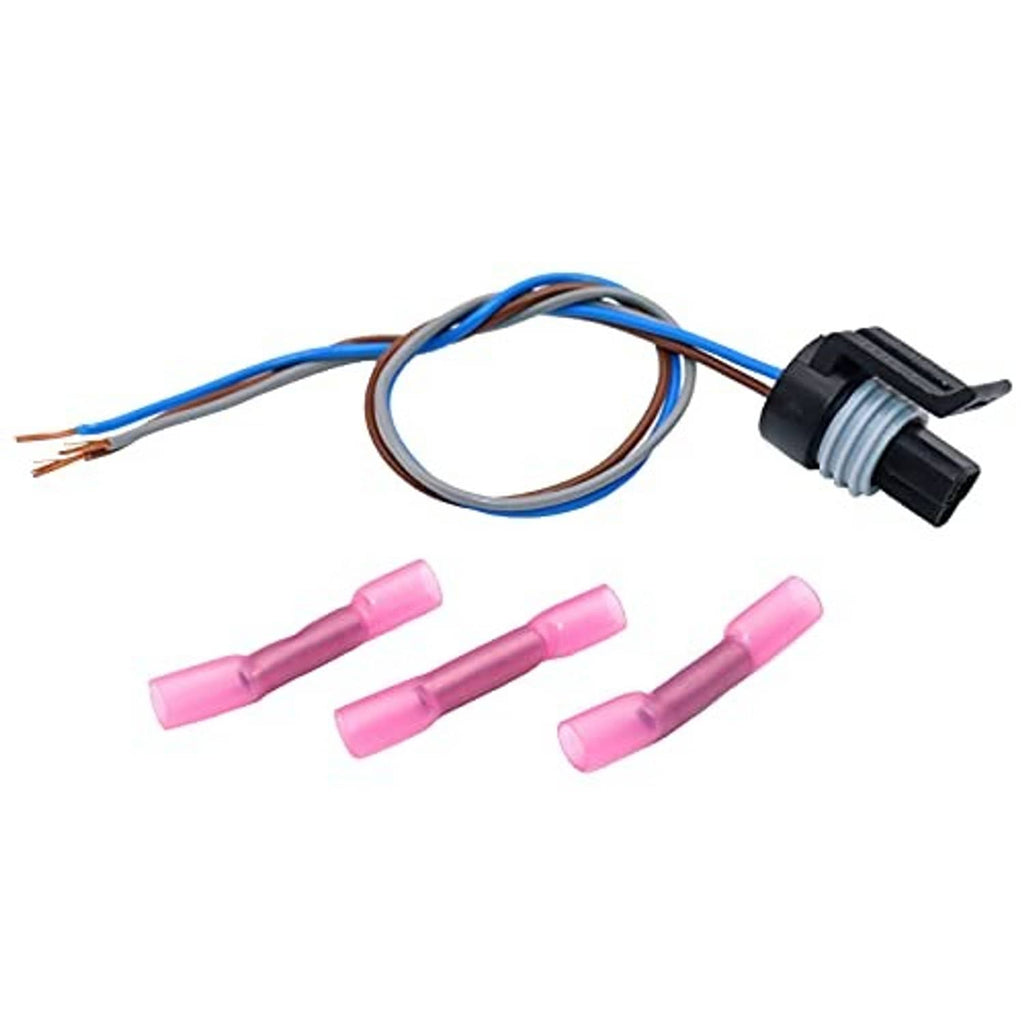 3-way sensor connector harness with exposed wire ends and four-pin plug housing
