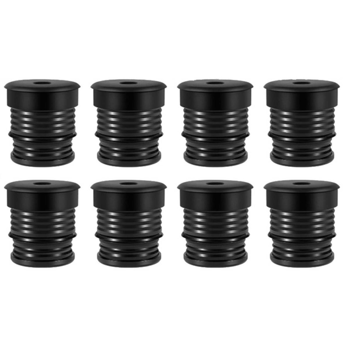 Black silicone body mount bushings, two-row set of circular sleeves with holes
