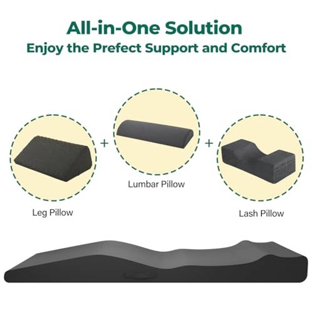 Black contoured lash bed foam topper with a stepped design for body support