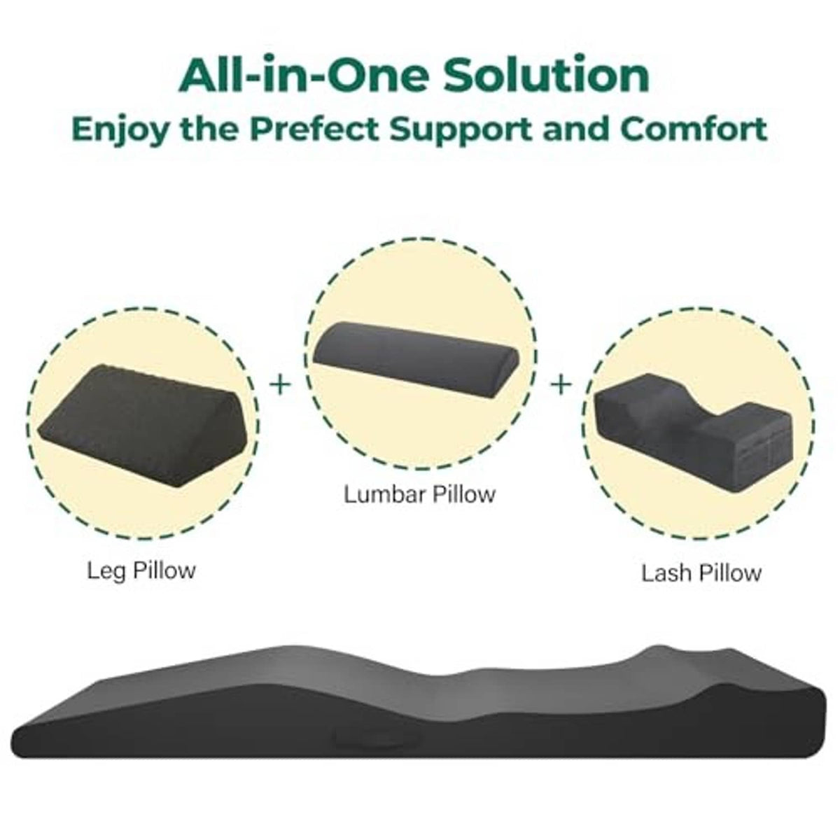 Black contoured lash bed foam topper with a stepped design for body support