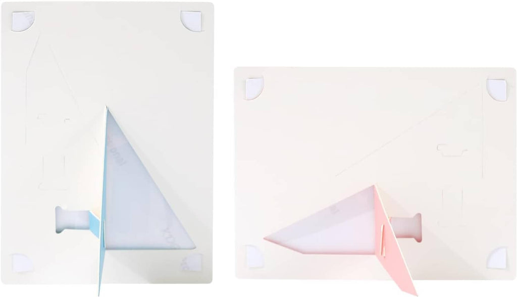 White cardboard photo frame back with built-in easel stand, angled triangular support