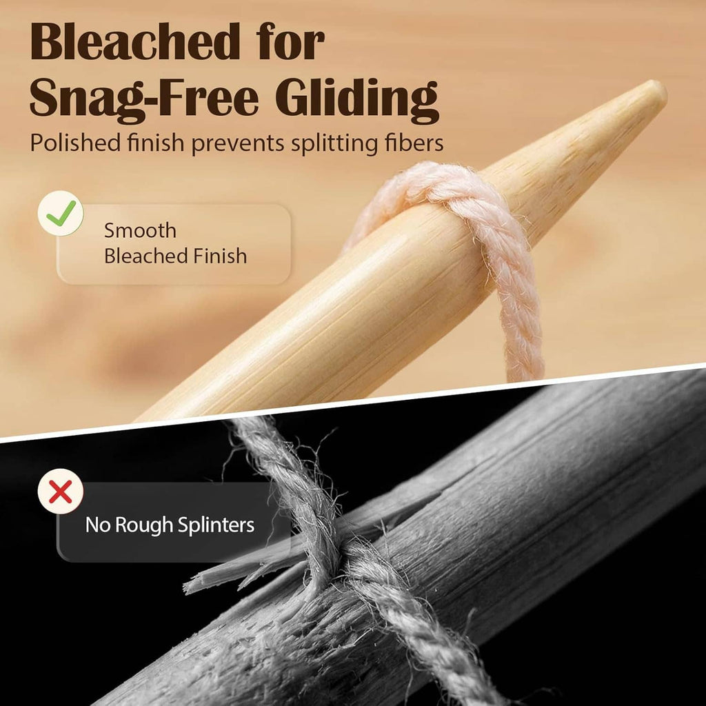 Bamboo knitting needles set with smooth, polished ends and pointed tips