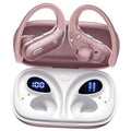 Wireless earbuds with charging case, rose pink earbuds and white case with LED indicators
