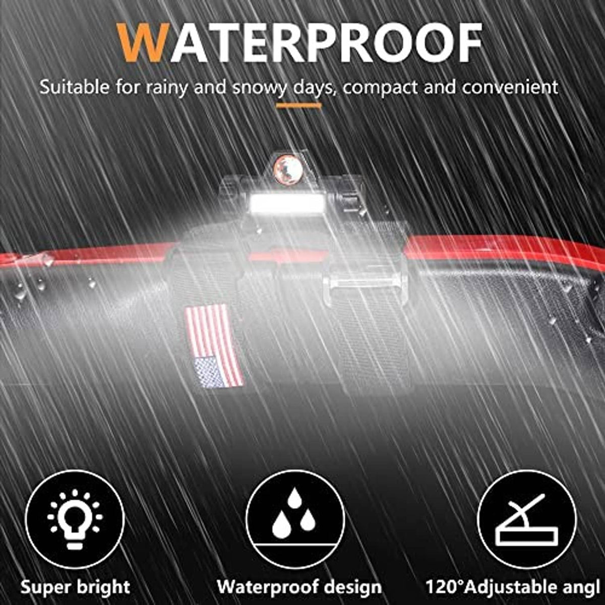 Waterproof UTV dome light with bright white beam, shown with water spray effects