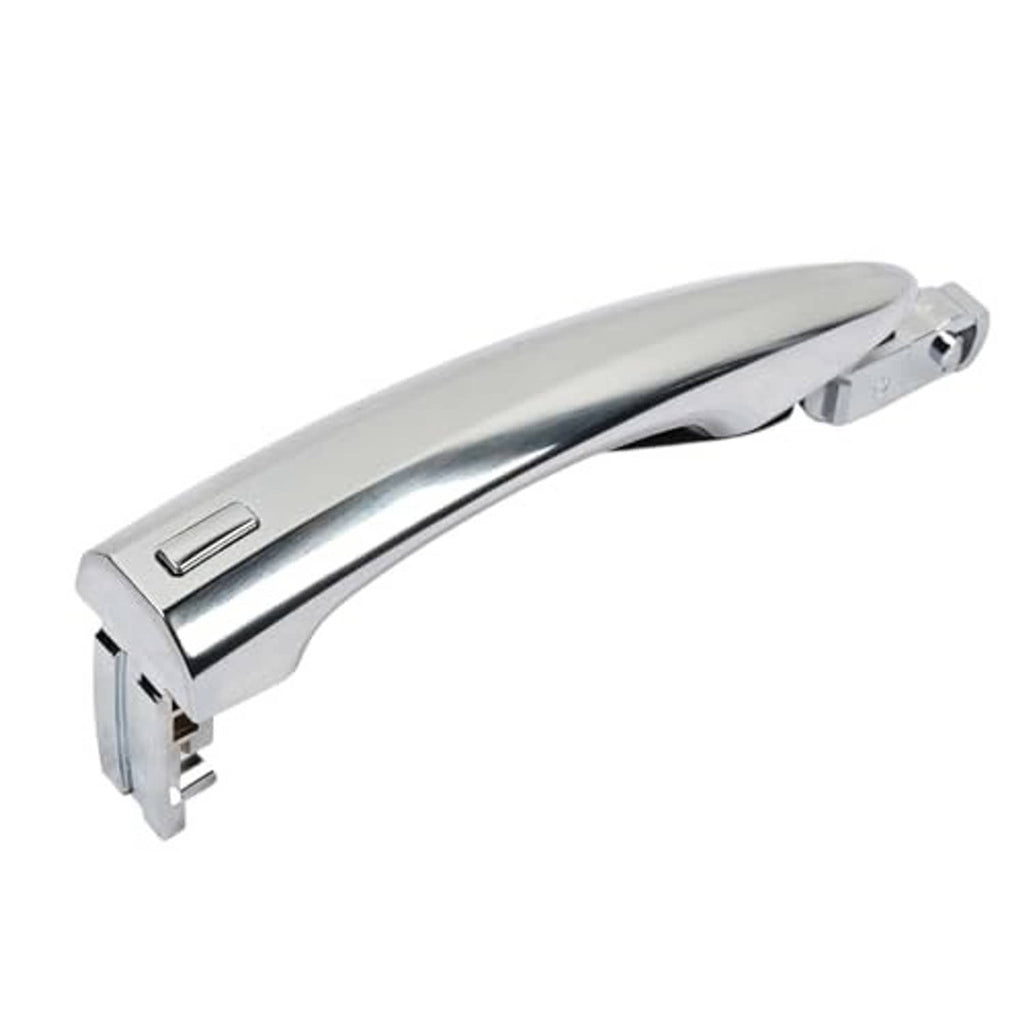 Chrome passenger-side door handle with integrated rectangular trim detail