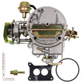 Two-barrel carburetor assembly with air horn, linkage, and mounting gasket
