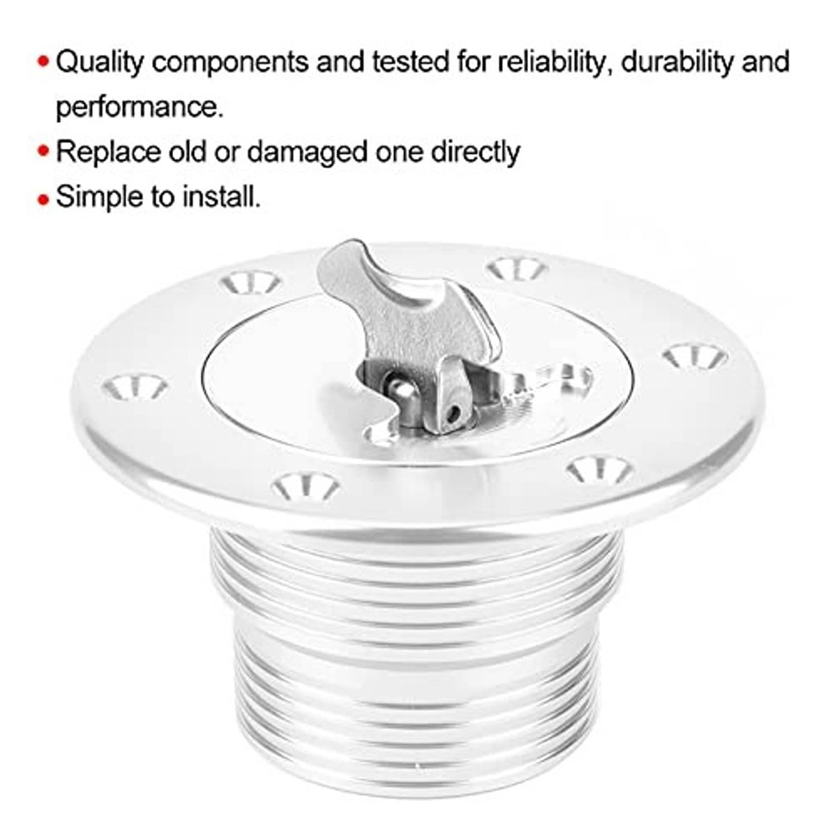 Billet aluminum fuel filler cap with center lever and bolt holes, chrome finish