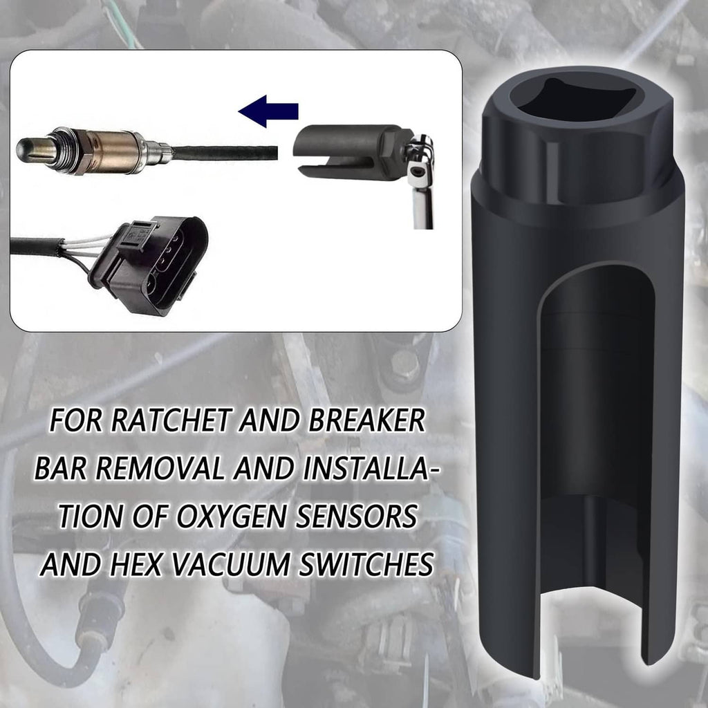 Black oxygen sensor socket with side opening for installing and removing sensor