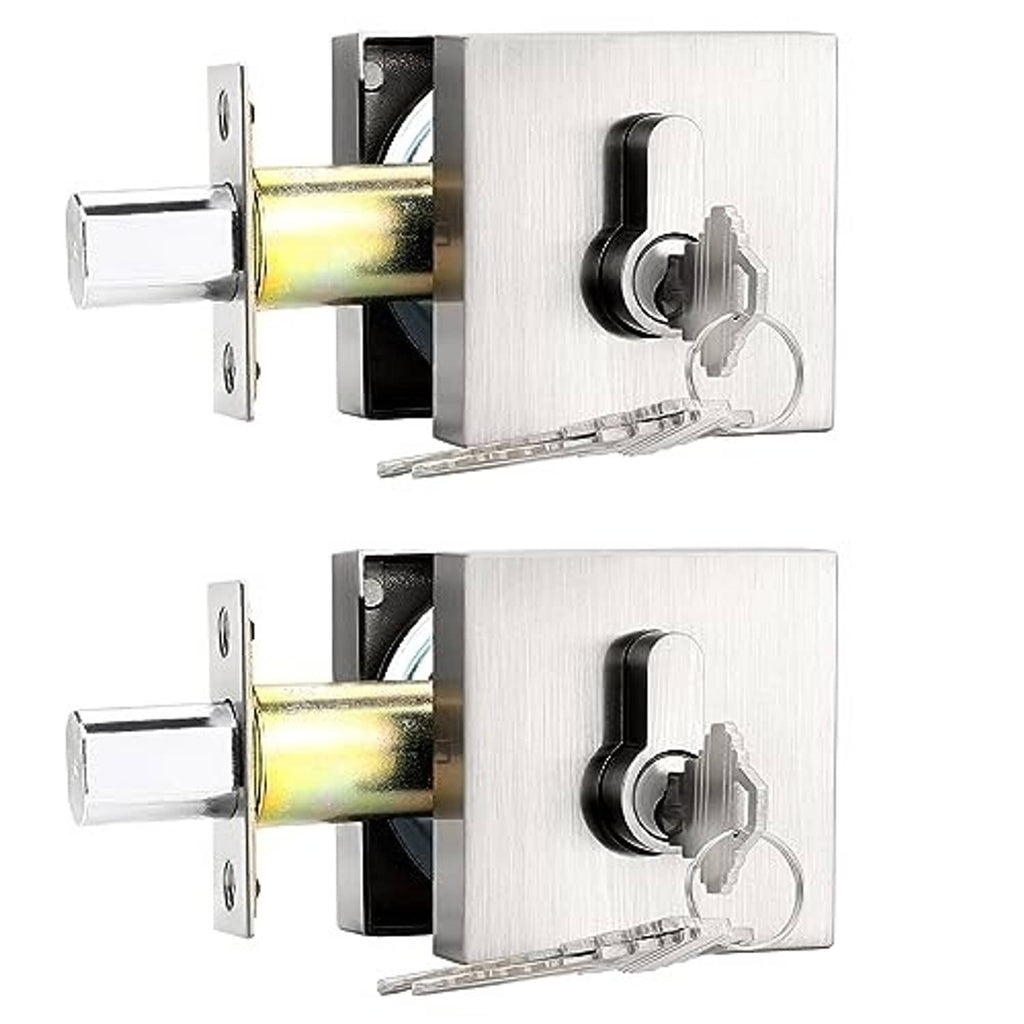 Brushed nickel double cylinder deadbolt set with two keys and exterior escutcheon