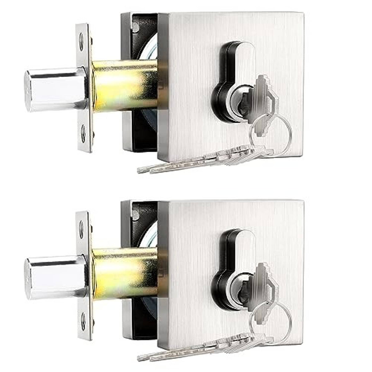 Brushed nickel double cylinder deadbolt set with two keys and exterior escutcheon