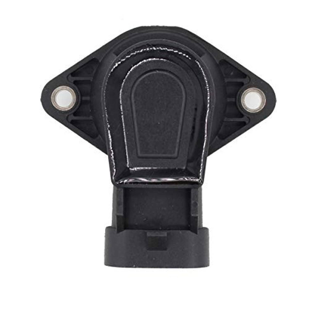Throttle position sensor TPS, front view with black protective cover and metal tabs