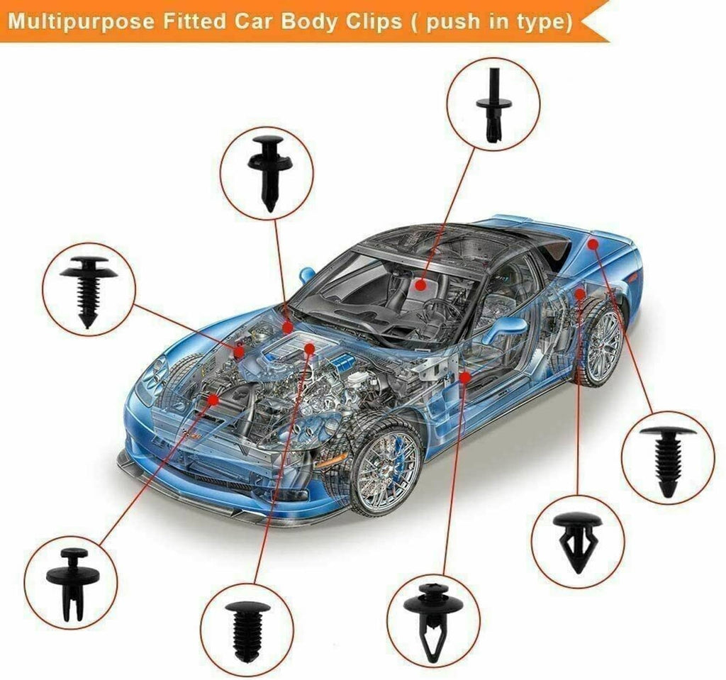 Multipurpose car body push retainer clips with installation pin fasteners, set view