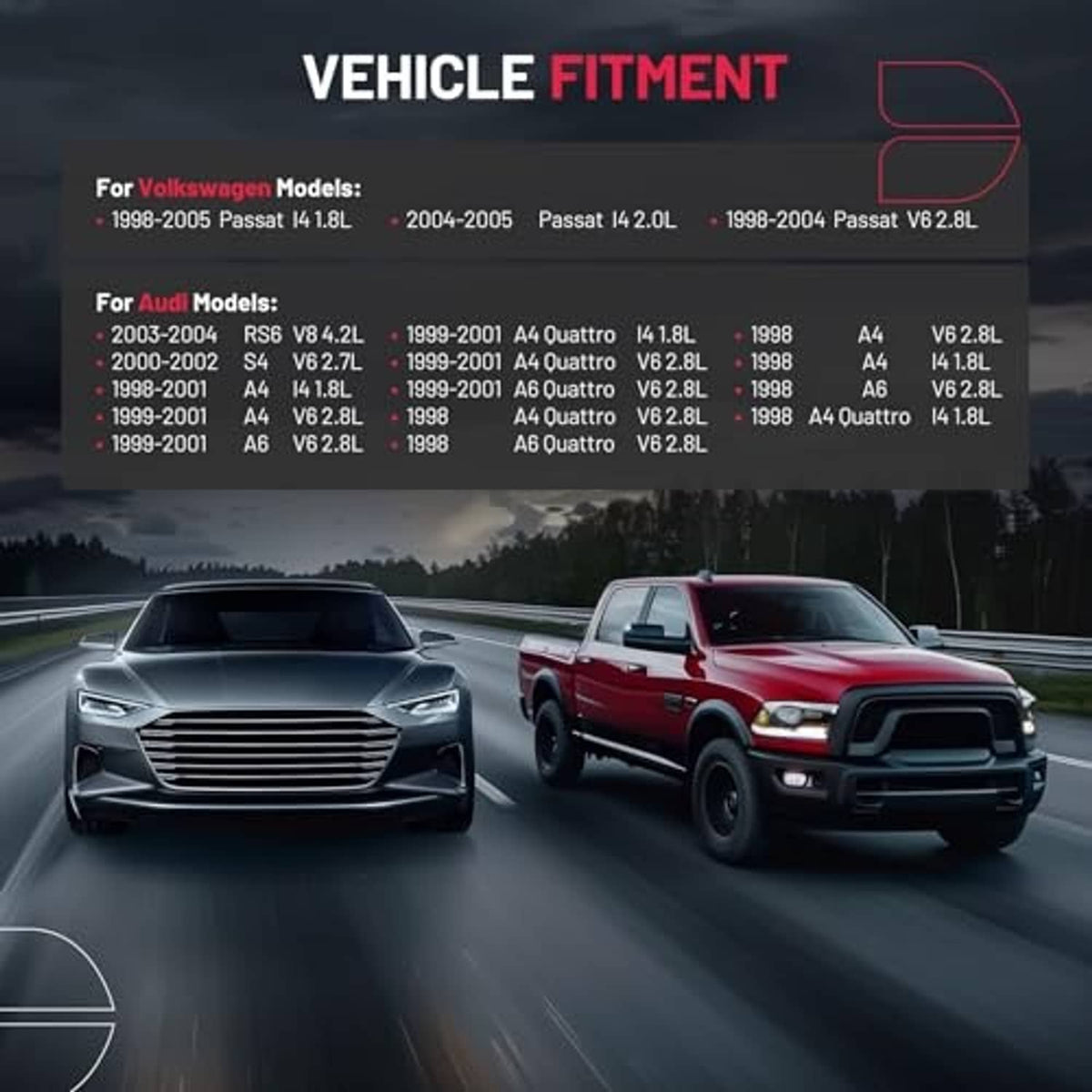 Coolant reservoir overflow tank vehicle-fitment compatibility graphic with models list