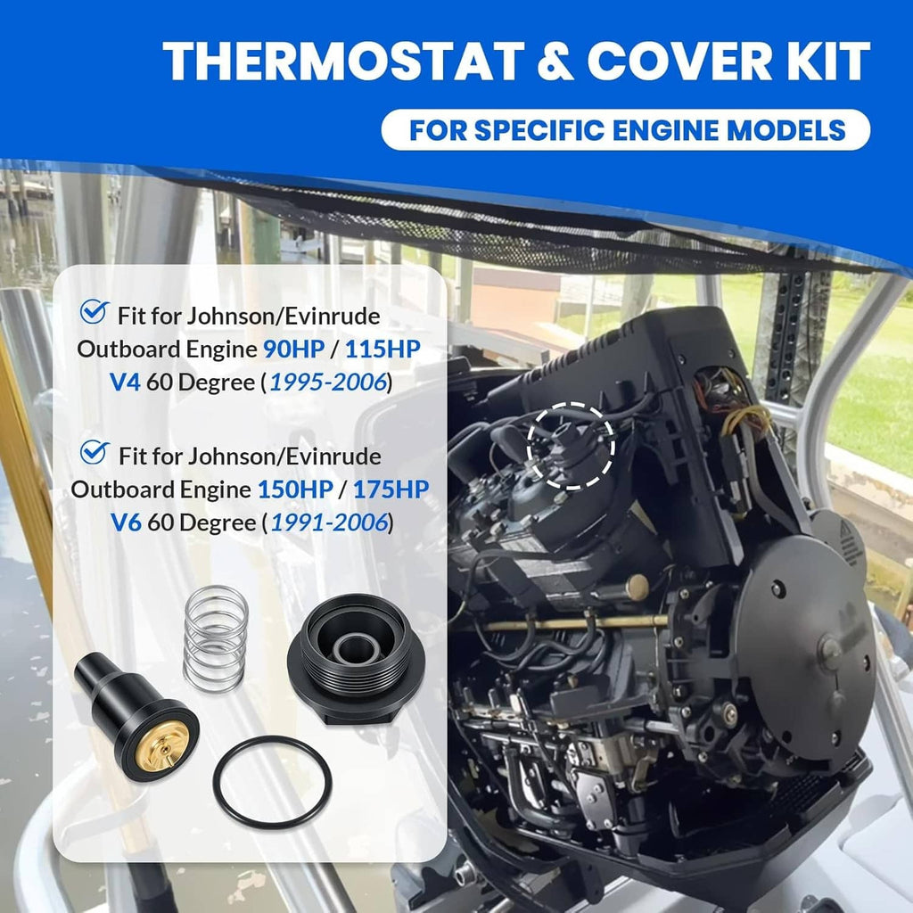 Thermostat & cover kit with black thermostat, cover, O-ring, and spring
