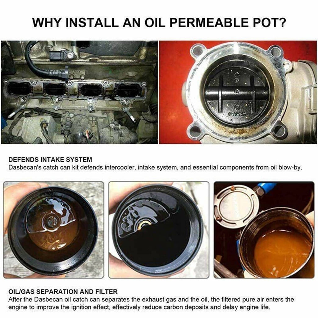 Oil catch can installation diagram showing oil separation and filtration steps