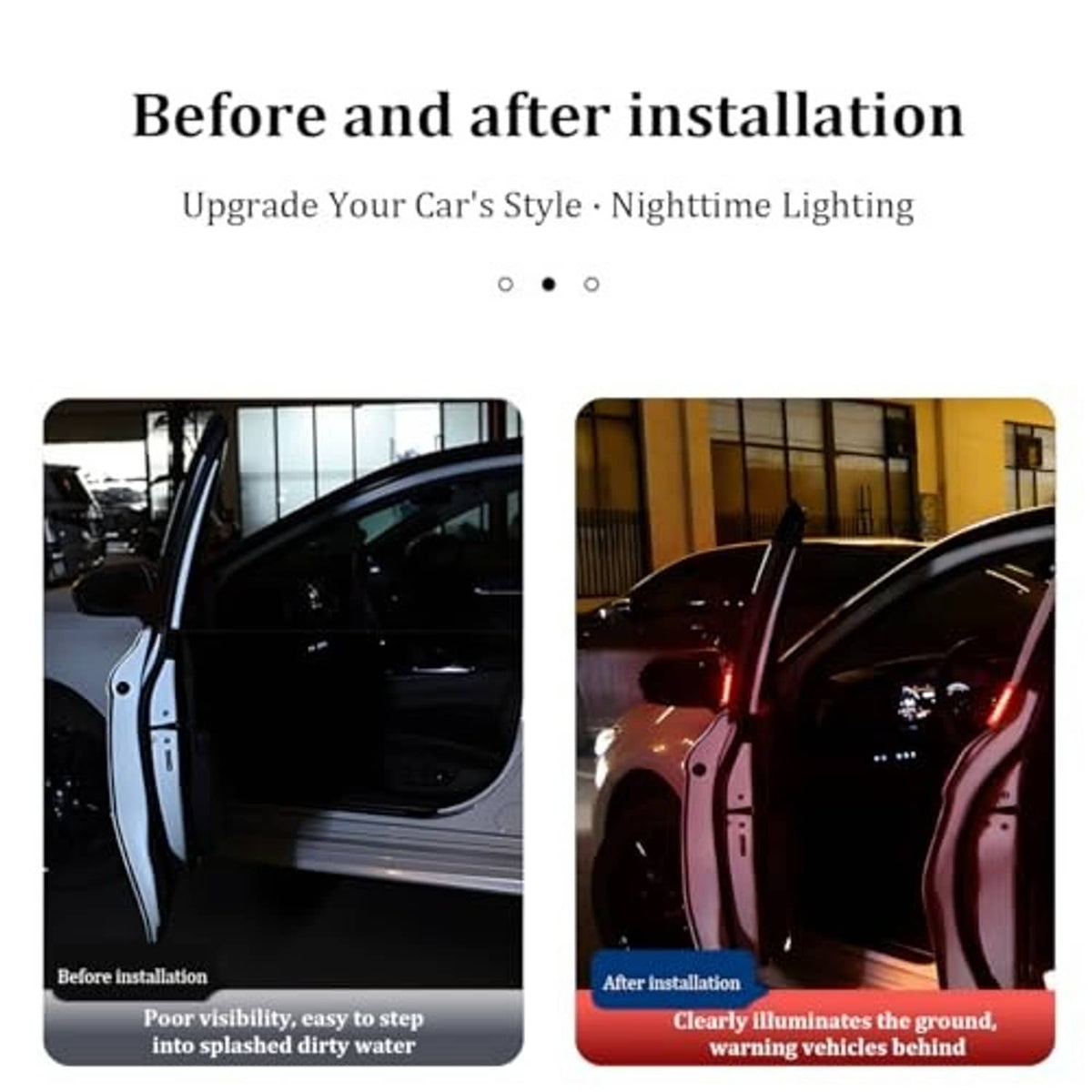 Car door LED warning light set with red ground illumination for safer entry at night