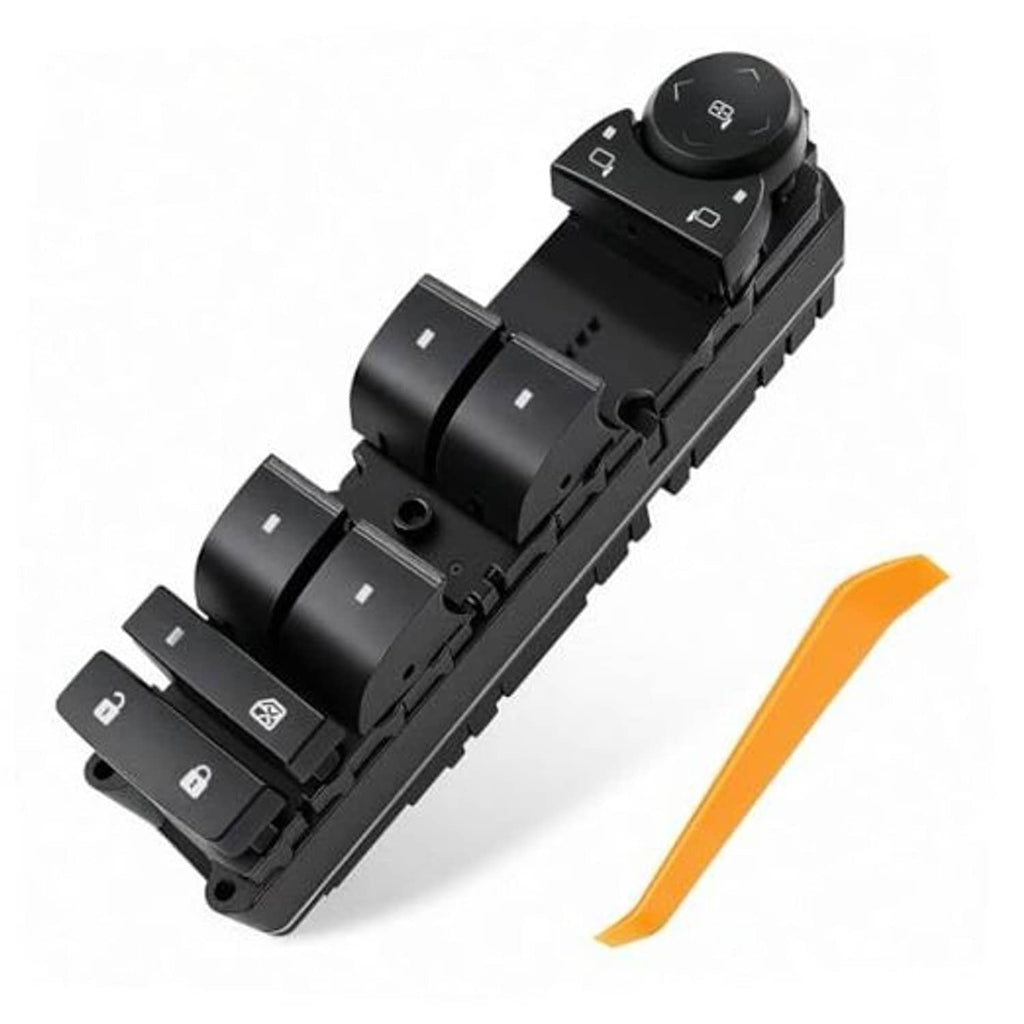 Black power window switch panel with door lock controls and window buttons