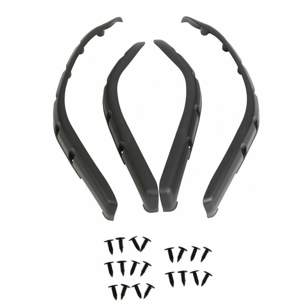 Set of black golf cart front and rear fender flares with mounting hardware