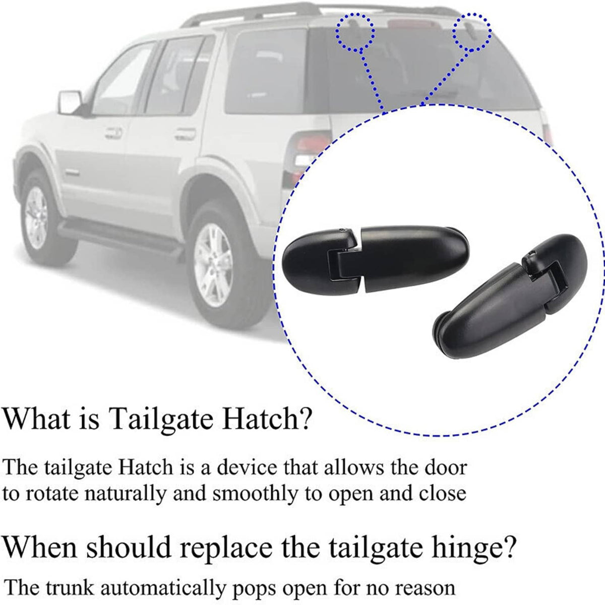 Black tailgate hatch hinge handles shown for rear hatch installation