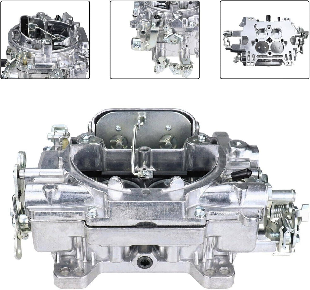 Four-barrel carburetor top view with air horn and venturi openings visible