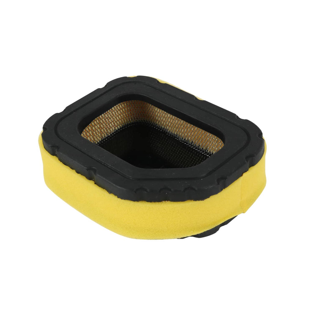Yellow foam air filter with black plastic frame and mesh insert
