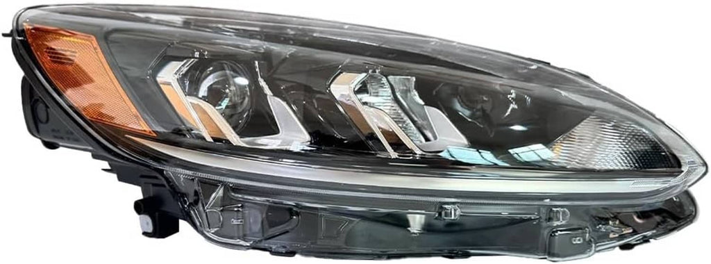 Right-side halogen headlight front lens with chrome reflector, amber marker, and clear grid