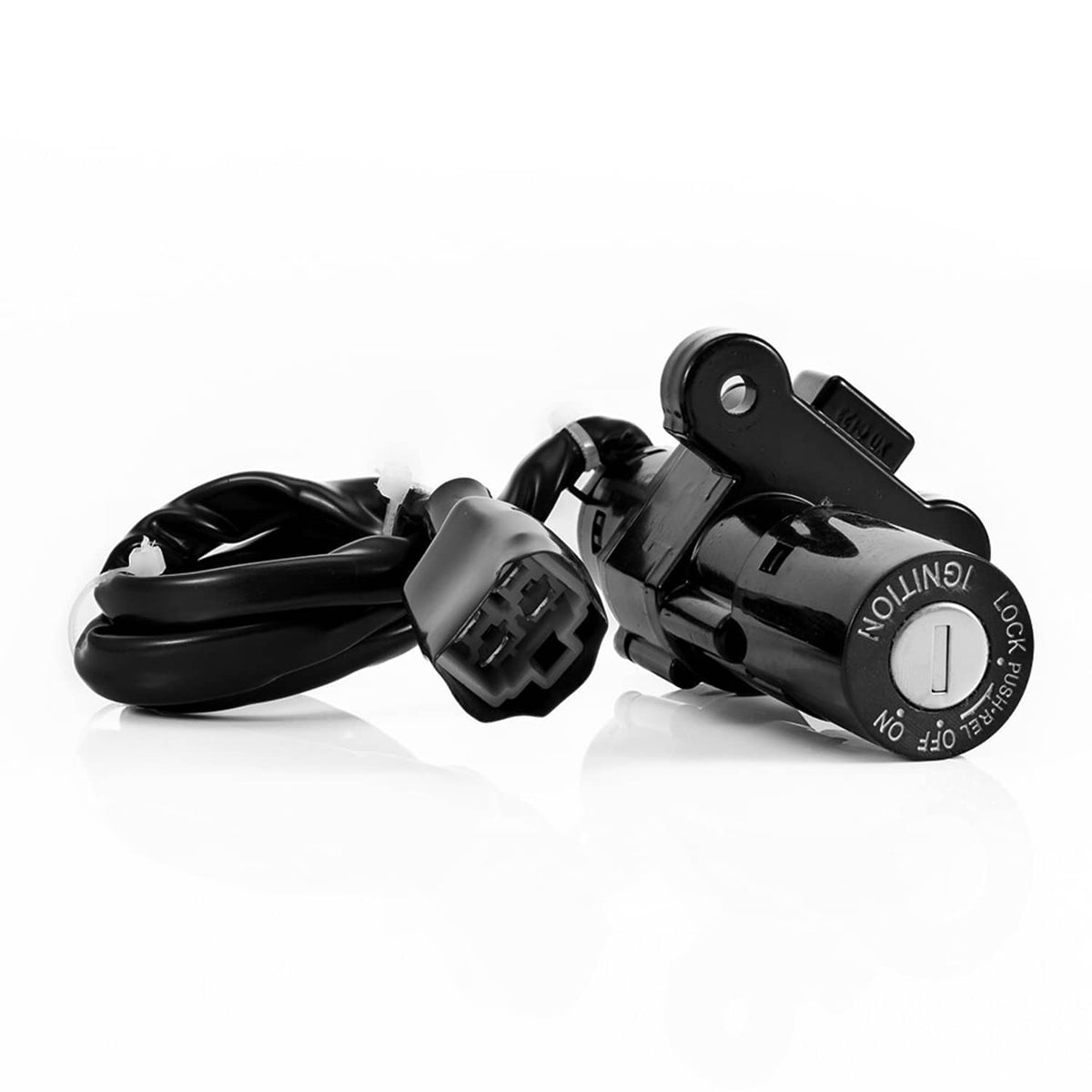 Black ignition lock cylinder with attached keys and wiring cable