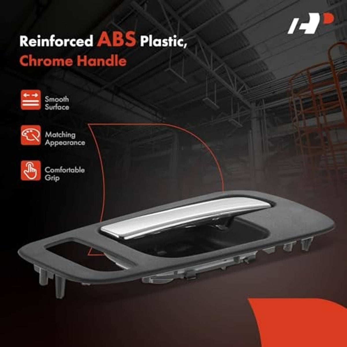 Front left interior door handle with reinforced ABS base and chrome lever