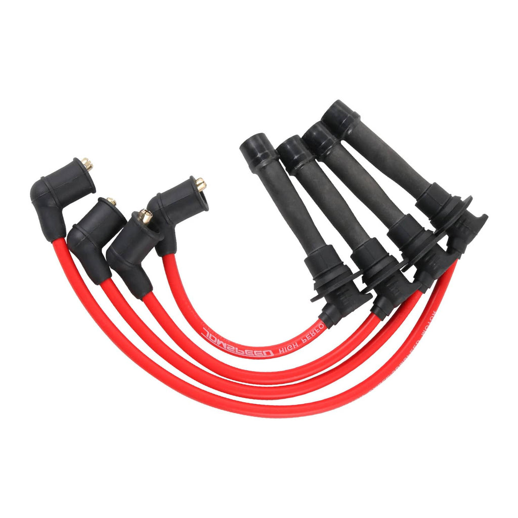 Spark plug wire set with red ignition leads and black boots and connectors