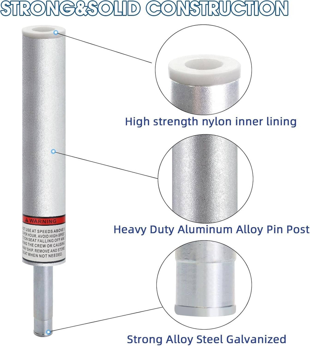 Silver pin post for marine boat seats with flanged top and base section