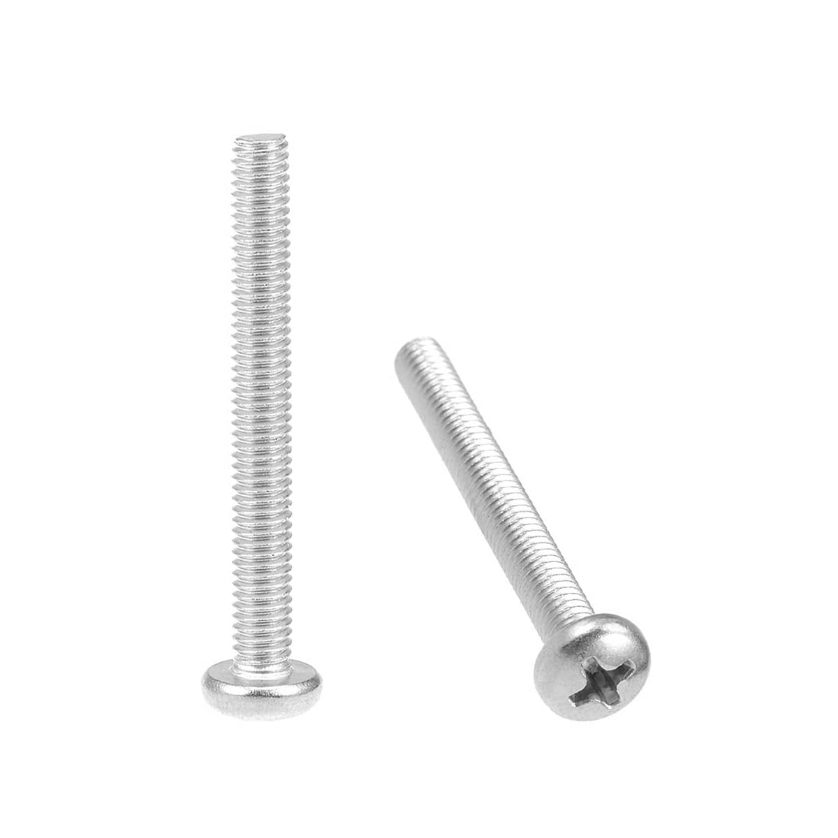 Silver Phillips pan head machine screw, M4x35mm, cross-drive