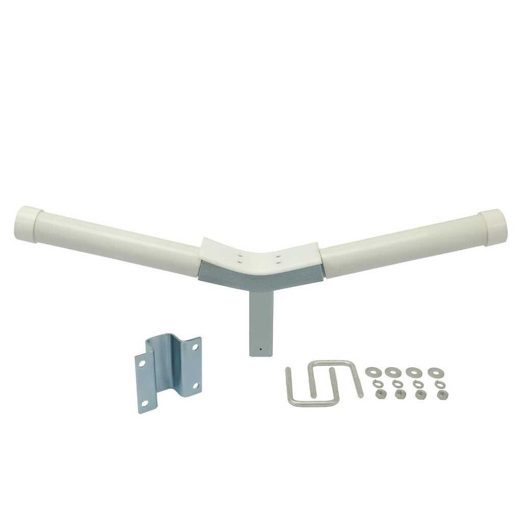 Bow rest centering kit with white PVC Y guide, mounting bracket, and U-clip with nuts