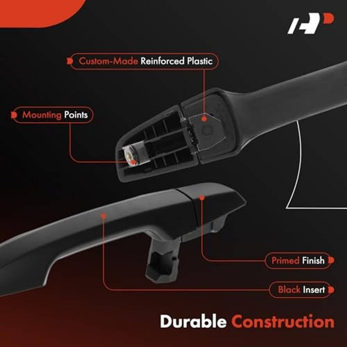 Exterior door handle with visible underside mounting points and black insert