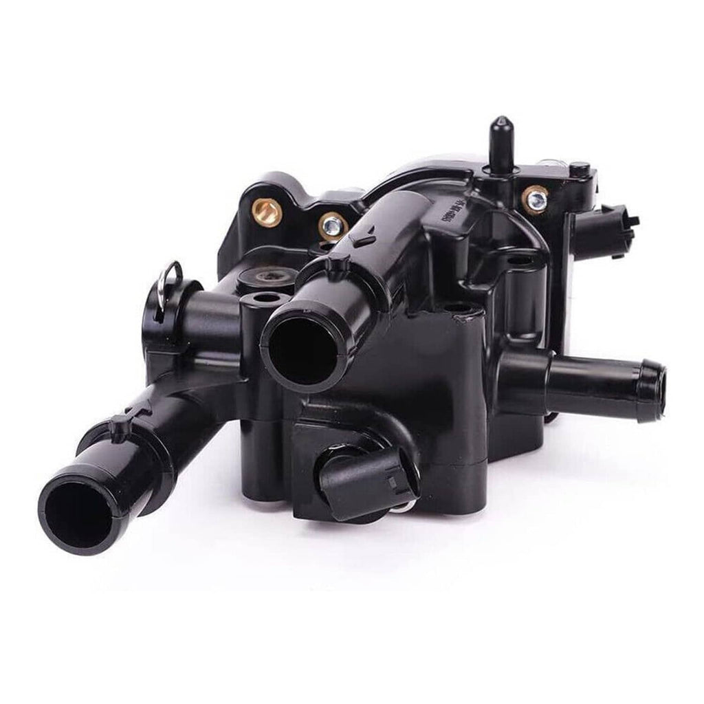 Thermostat water outlet assembly with black housing and multiple vacuum hoses