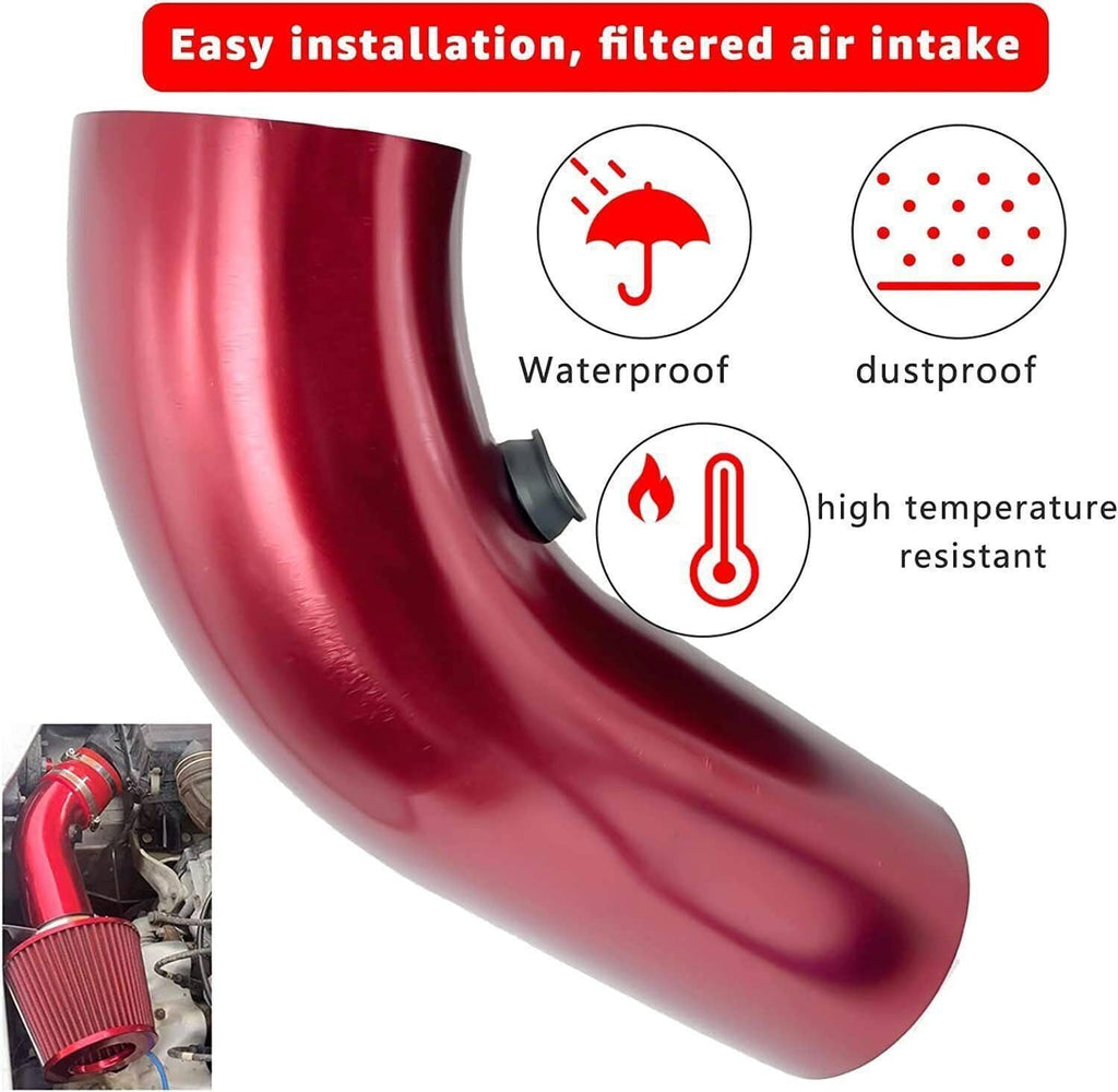 Red aluminum intake tube with cone air filter and blue hose, waterproof-style intake kit