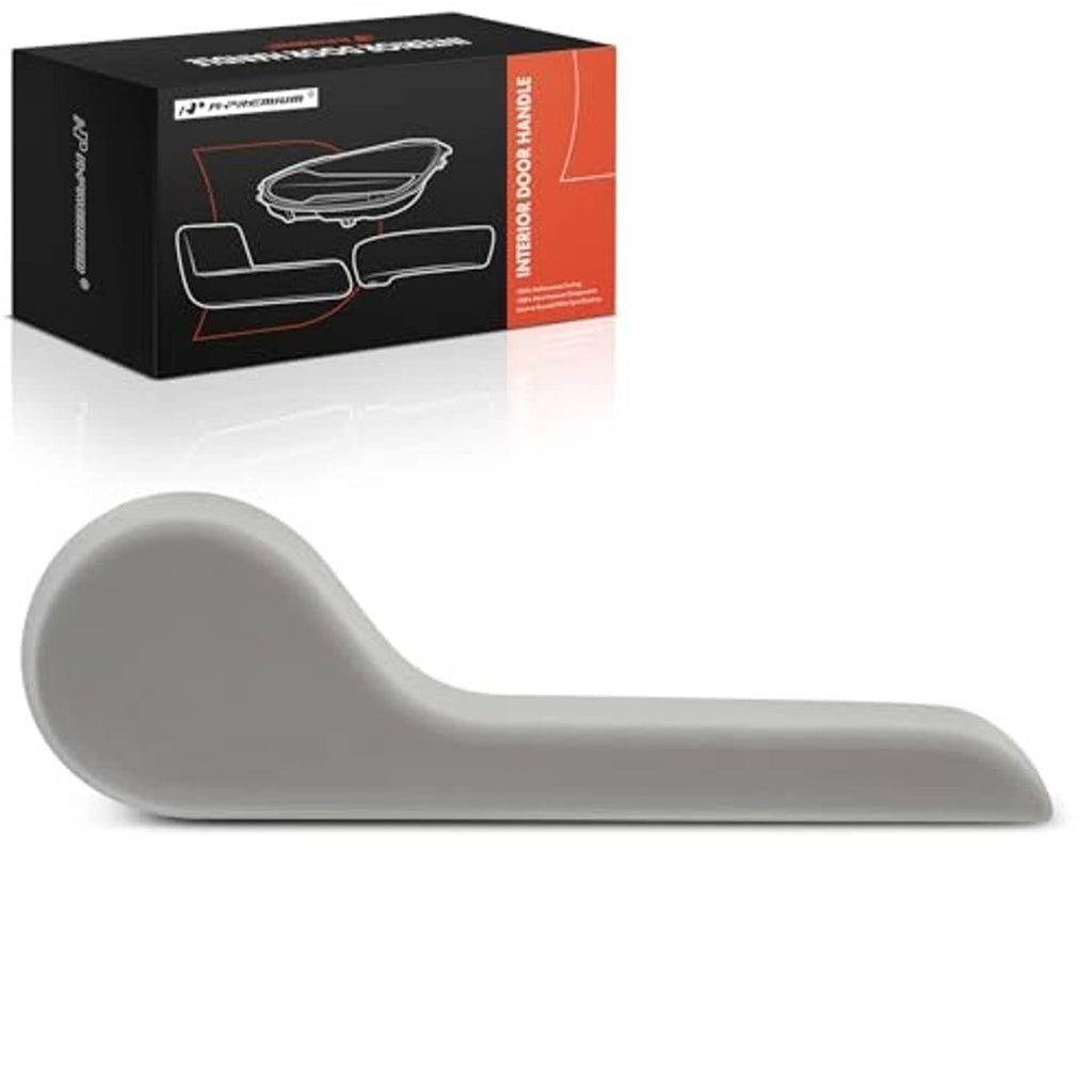 Gray seat recliner adjustment handle with smooth curved grip for front right passenger seat