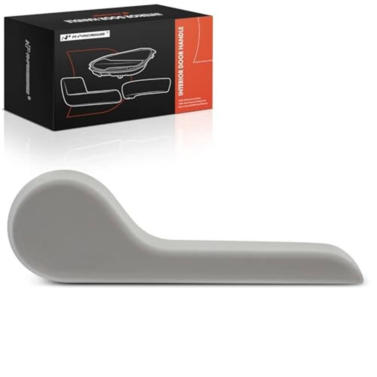 Gray seat recliner adjustment handle with smooth curved grip for front right passenger seat