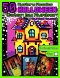 Halloween haunted houses color-by-number pixel art kit, 50 designs, on box cover