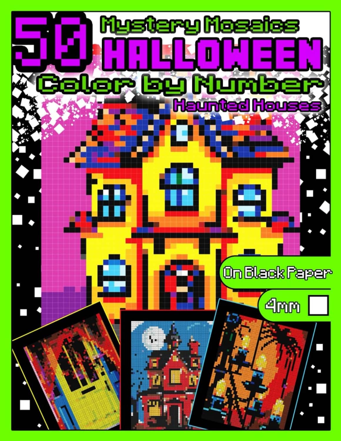 Halloween haunted houses color-by-number pixel art kit, 50 designs, on box cover